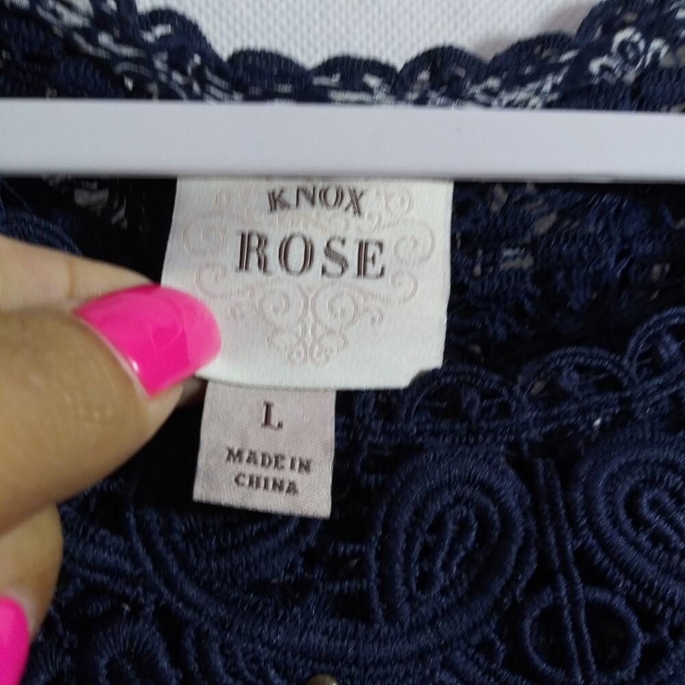 Knox Rose Blue Floral A Line Embroidered Lace Cold Shoulder Dress Size L - Picture 5 of 9